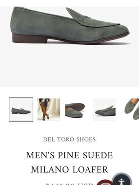 Del Toro Green Suede Men’s Loafers - Size 11 - worn one time!